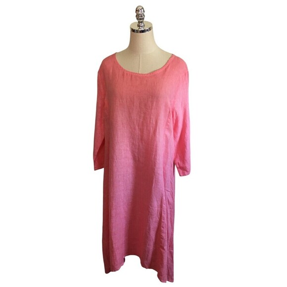 Focus Dress Women's Size Medium Pink Long Sleeve Maxi Linen Minimalist - Picture 2 of 8